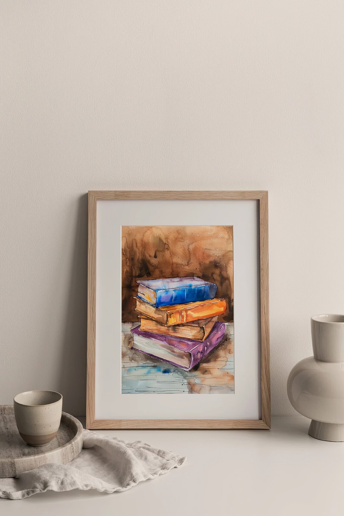 Books Watercolor Painting, Farmhouse Library Art Print - Image 3