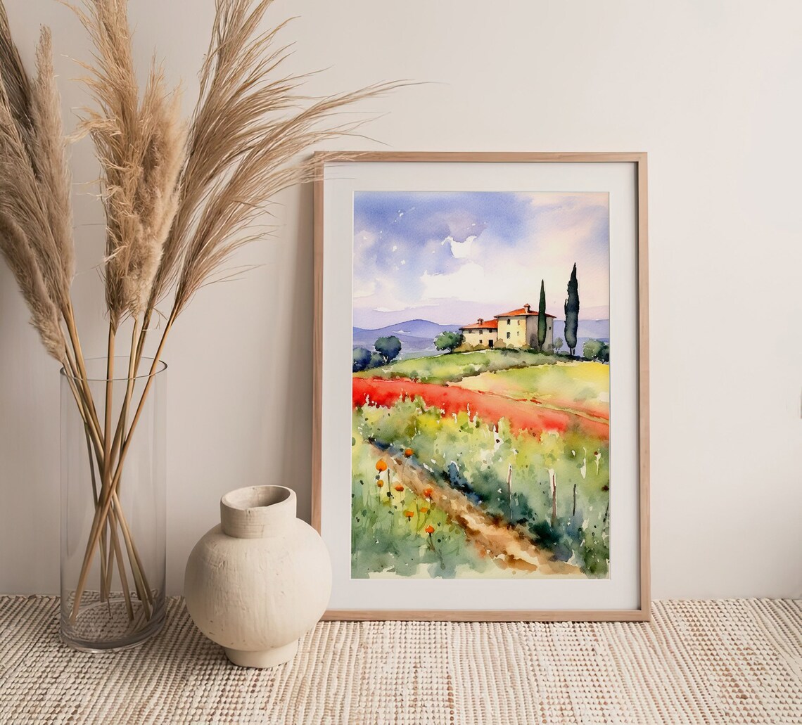 Tuscany Countryside Watercolor Art Print - Image 4