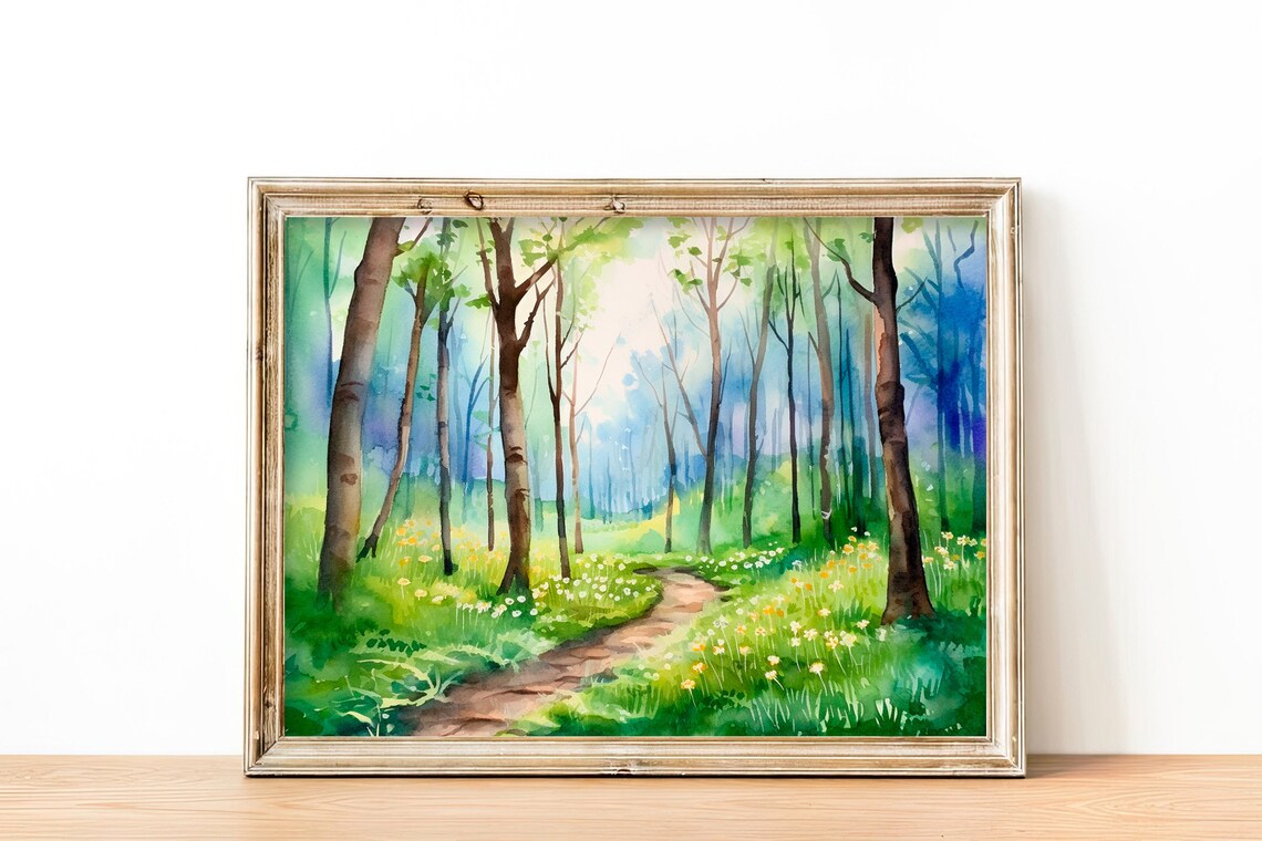 Spring Forest Watercolor Woodland Path Wildflower Scene Poster - Image 4