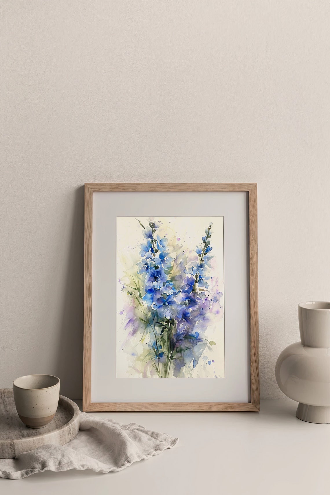 Blue Delphinium Flowers Bouquet Watercolor Floral Nature Art Poster - Image 2
