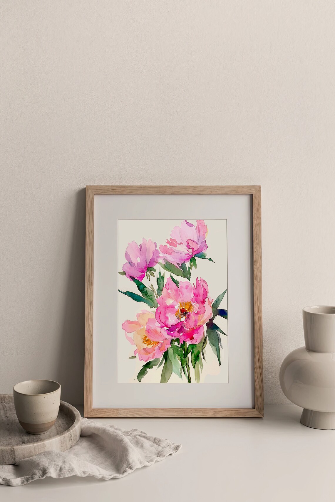 Pink Peonies Watercolor Art Print, Botanical Decor - Image 3