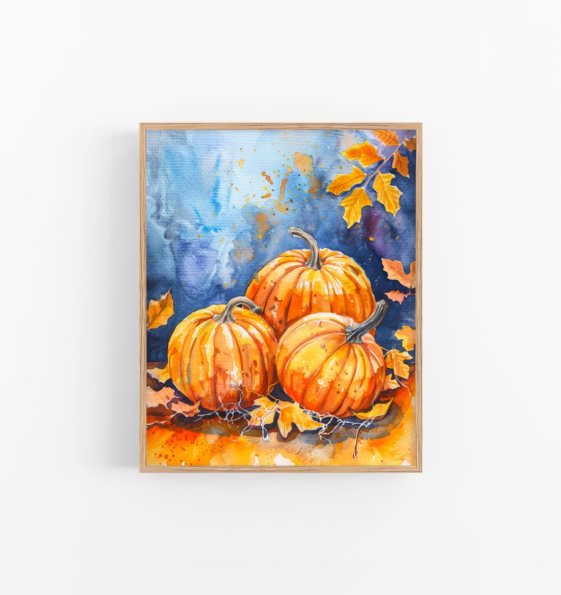 Three Autumn Pumpkins Fall Harvest Watercolor Seasonal Painting Poster - Image 3