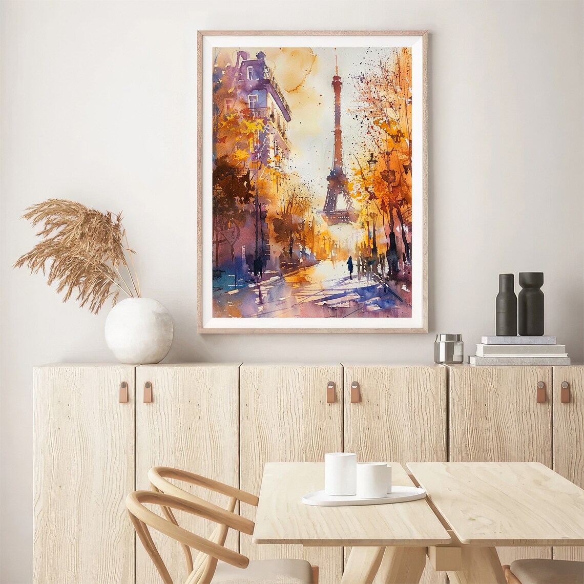Eiffel Tower Golden Autumn Paris Street Sunset Glow Watercolor City Poster - Image 5