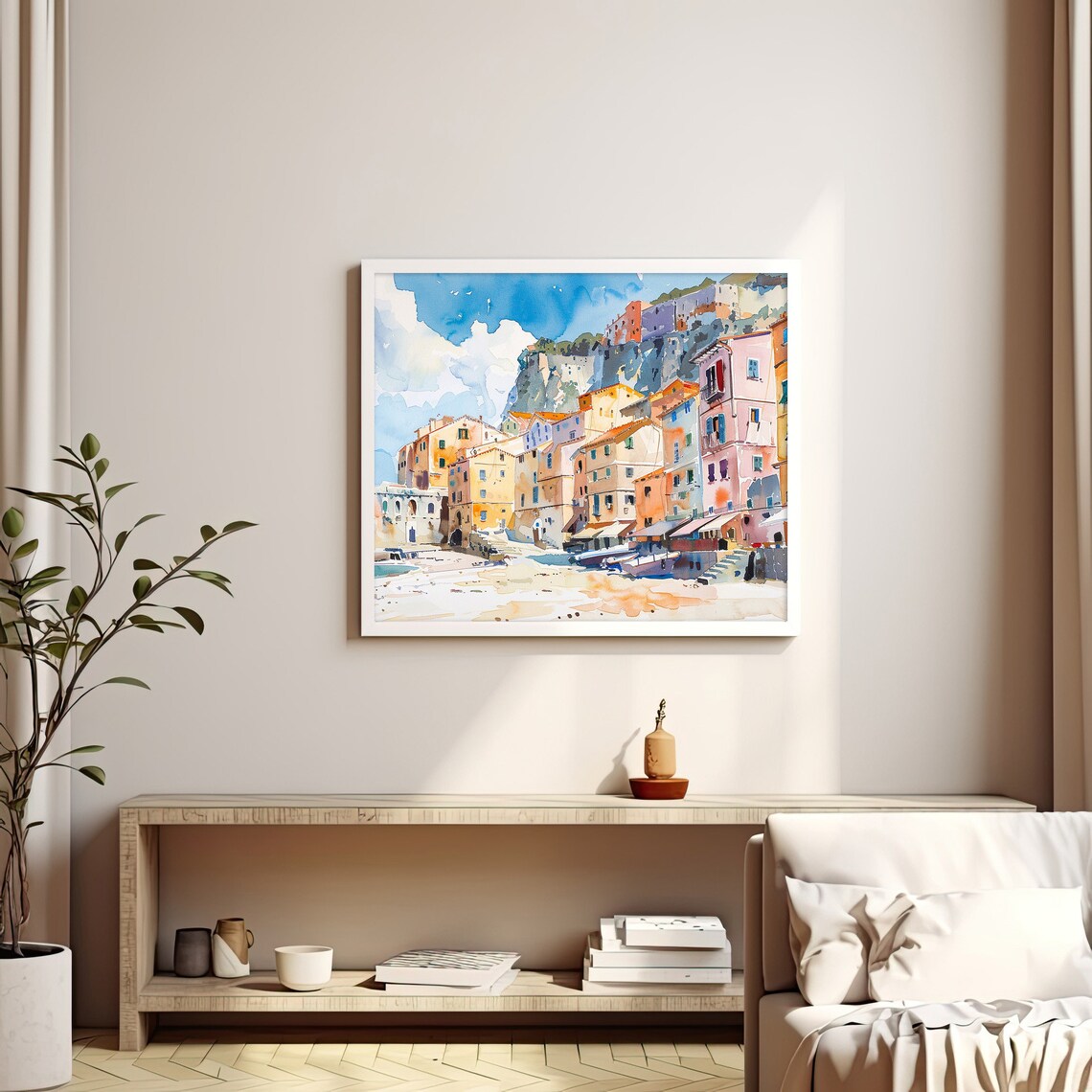 Scilla Calabria Fishing Village Watercolor Beach Italian Coast Print - Image 3