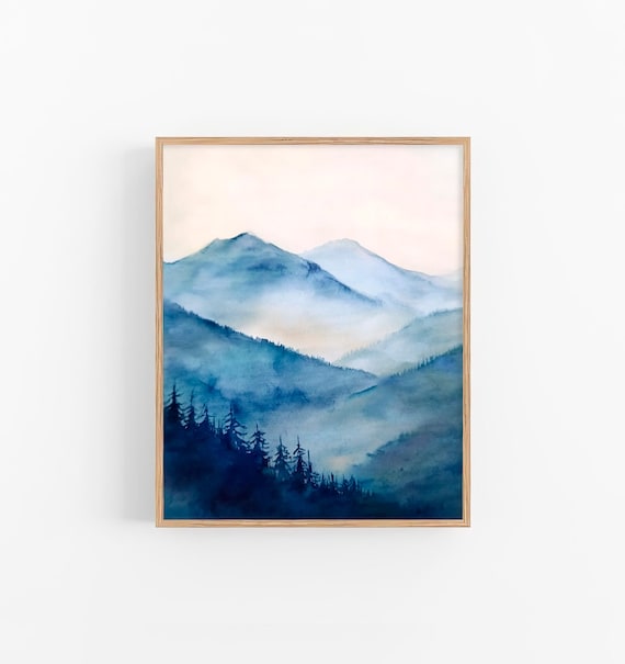 Blue Ridge Landscape Watercolor Art Print Mountains Watercolor Art Painting Landscape Art Poster By Feelingprints