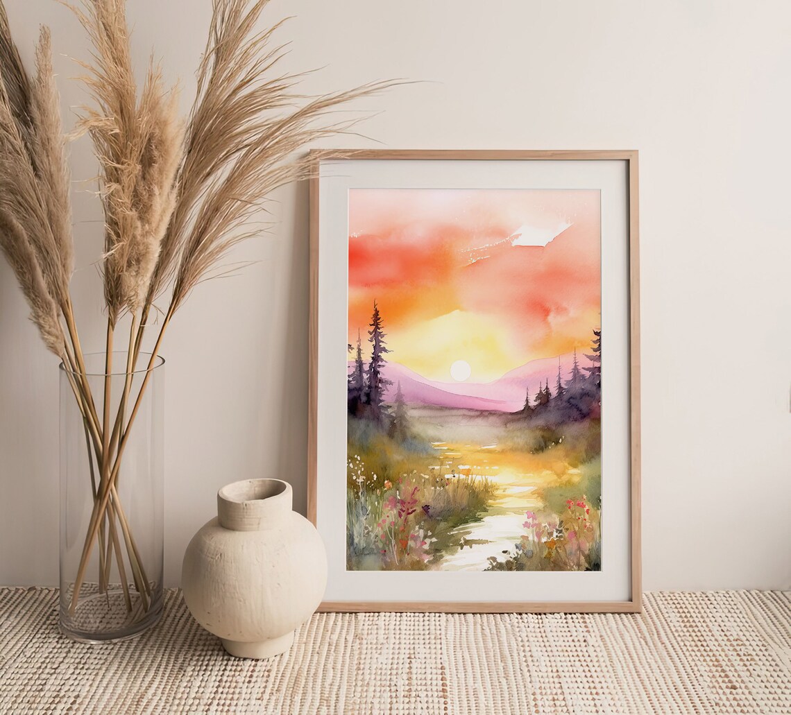 Boulder Mountains Watercolor Art Print, Idaho Sunset - Image 4