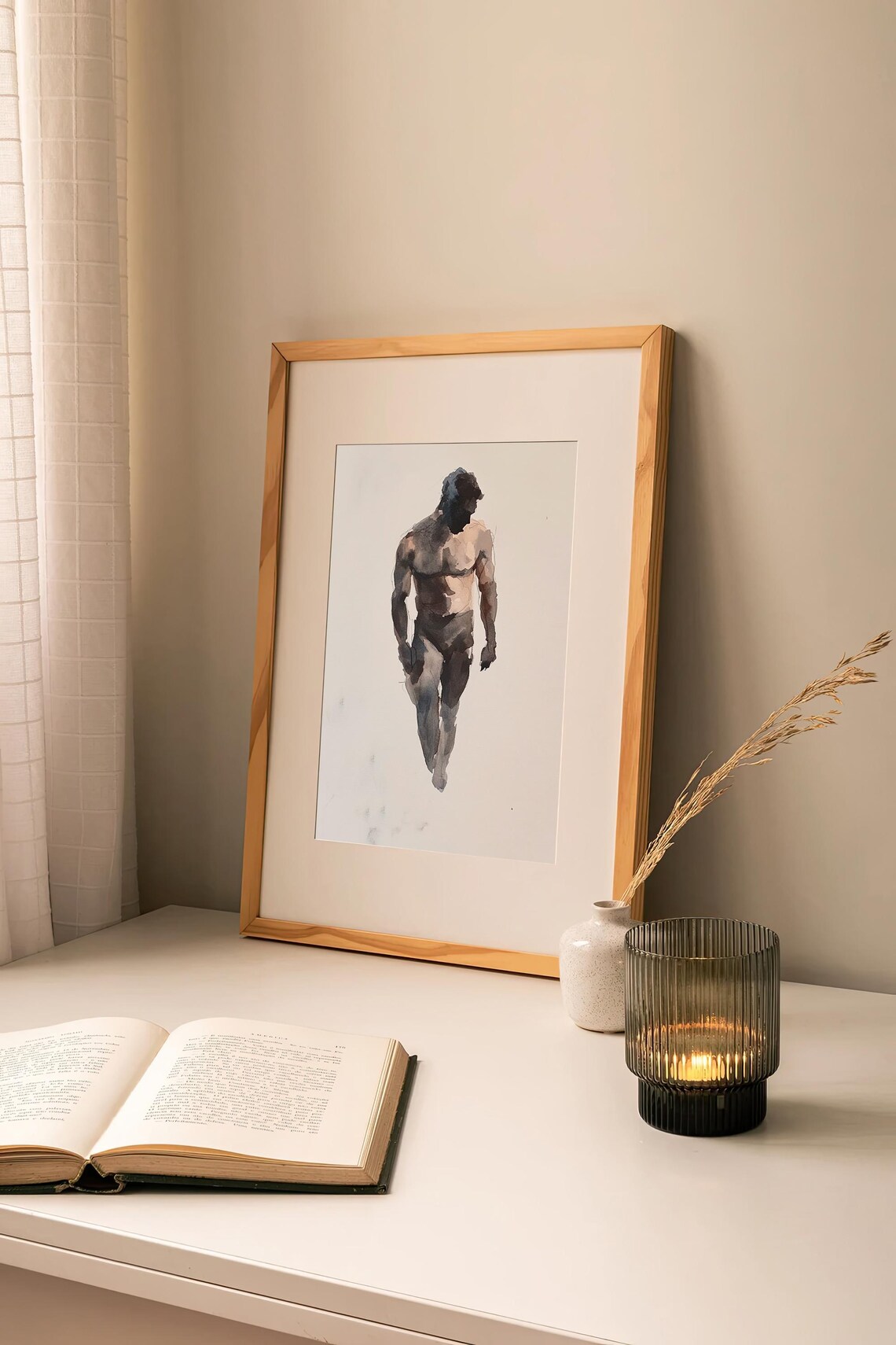 Minimalist Male Figure Watercolor Nude Study Fine Art Body Print - Image 3