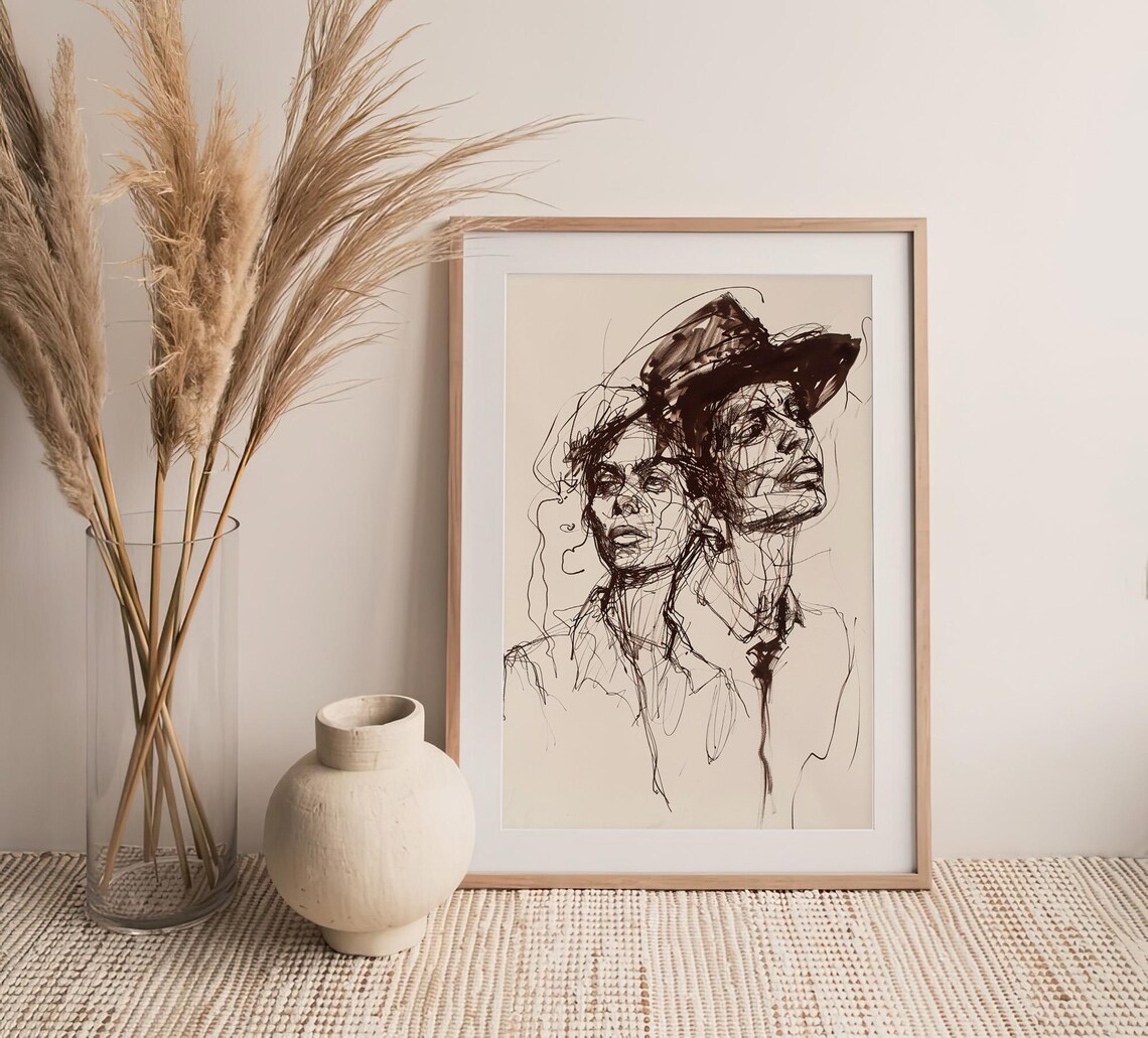 Men Portrait Sketch Watercolor Art Print - Image 4