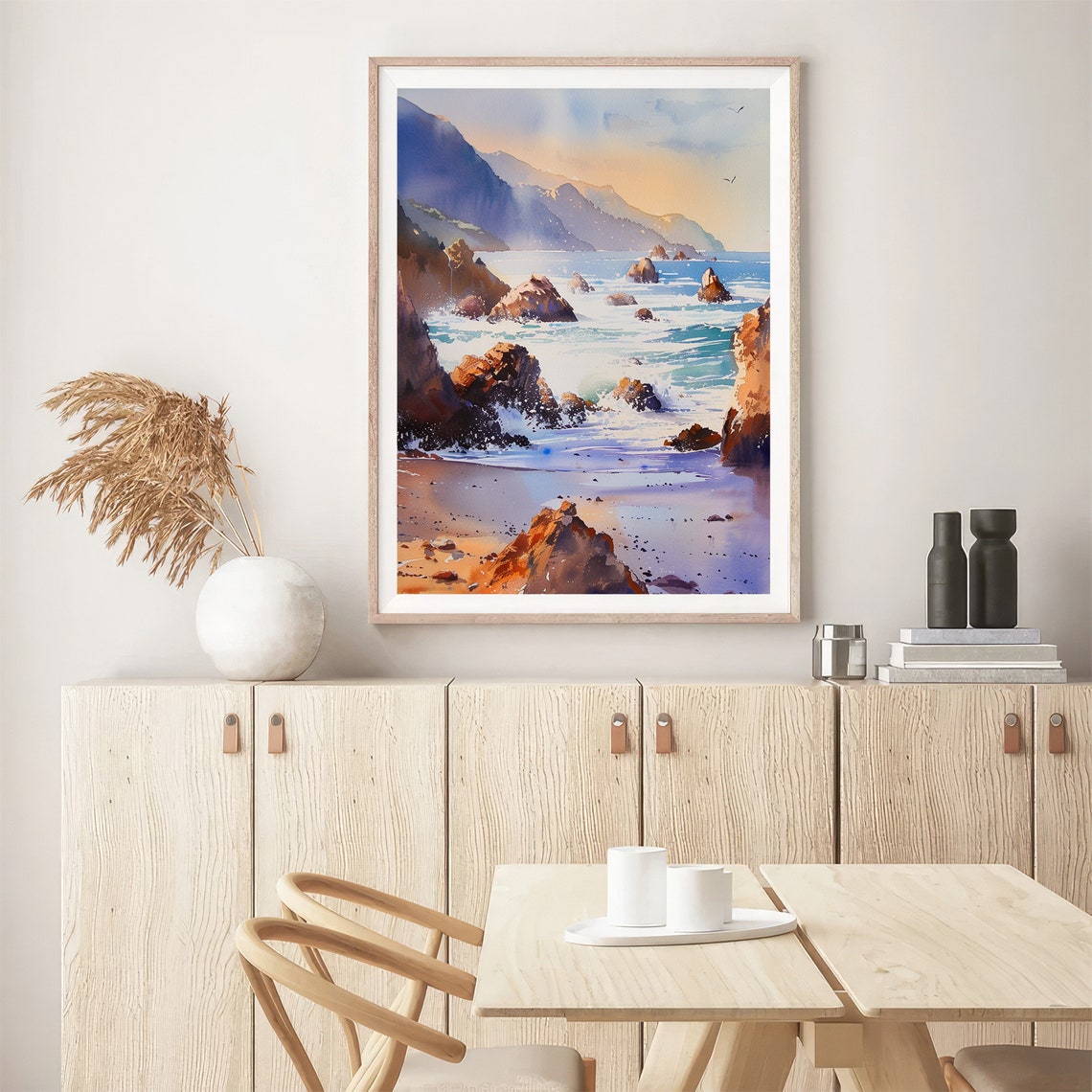 Big Sur Rocky Coastline Sunset Waves Watercolor Seascape Poster - Image 5