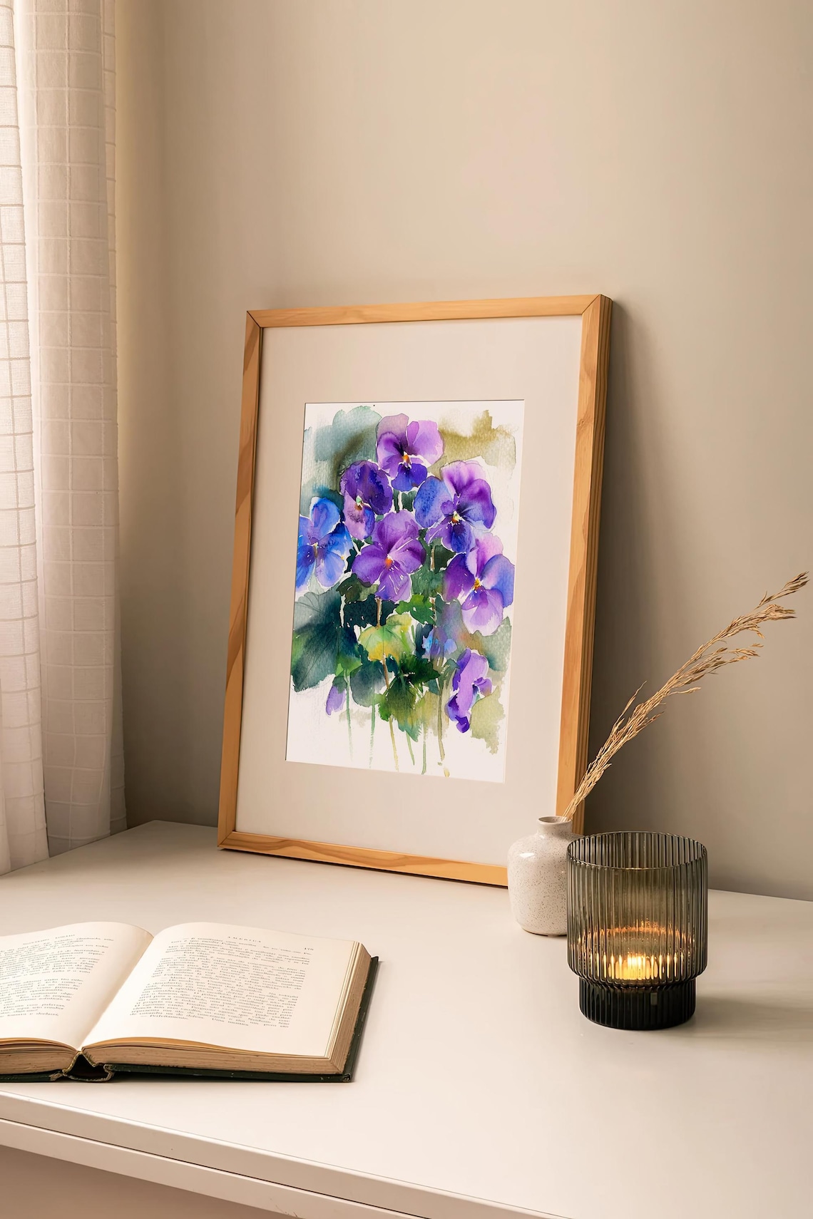 Violet Flowers Watercolor Floral Art Print - Image 2