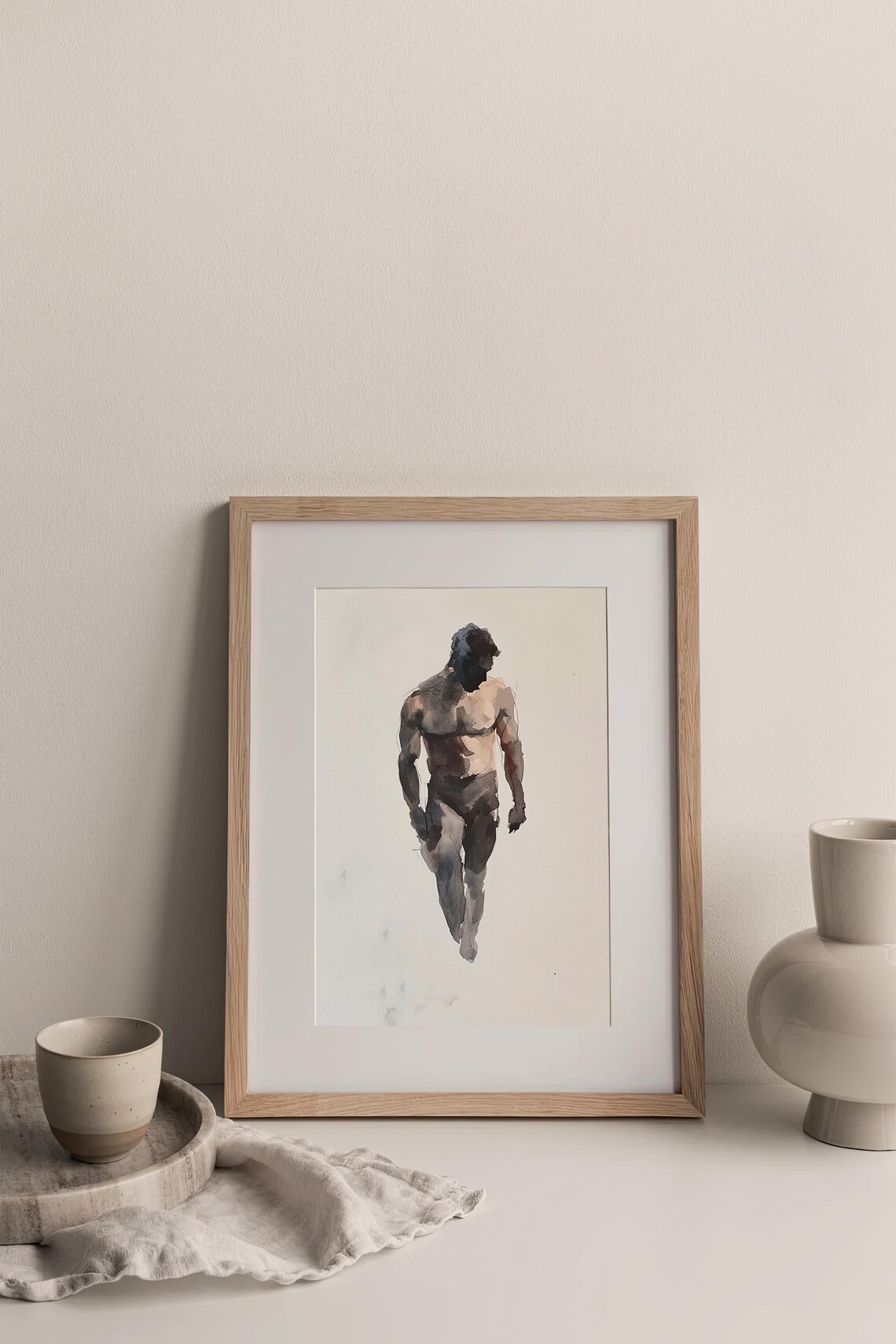 Minimalist Male Figure Watercolor Nude Study Fine Art Body Print - Image 2