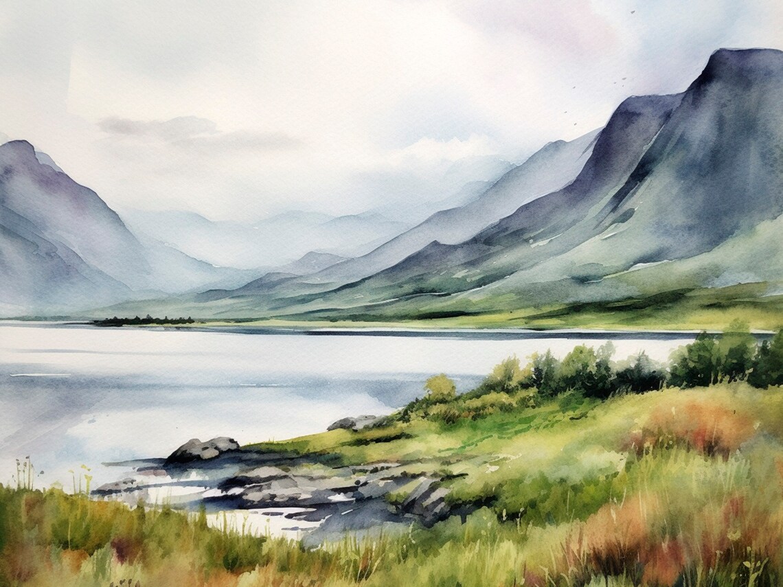 Loch Ness Lake Painting Scotland Landscape Art Print