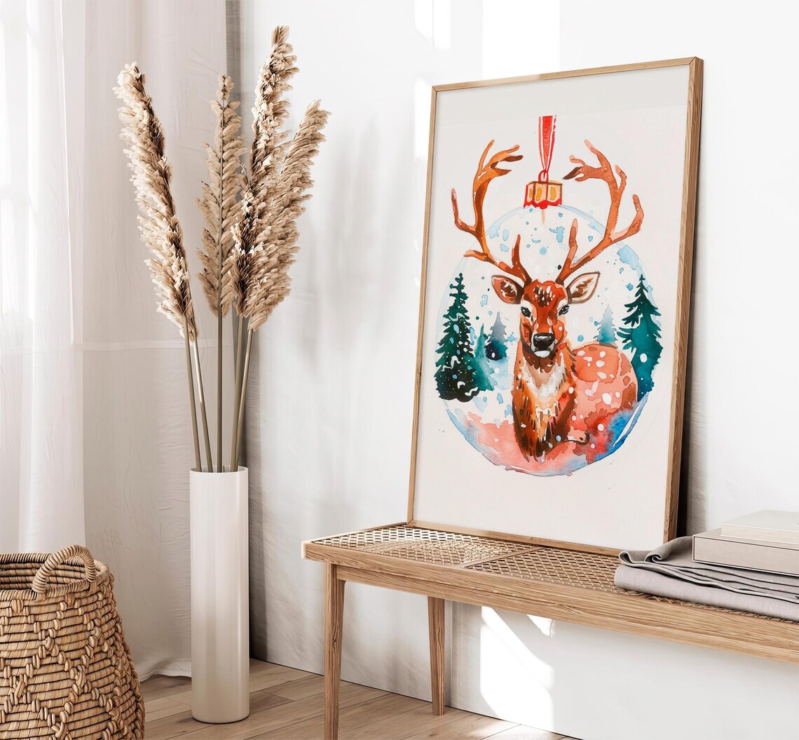 Reindeer Christmas Ornament Bauble Festive Watercolor Poster - Image 4