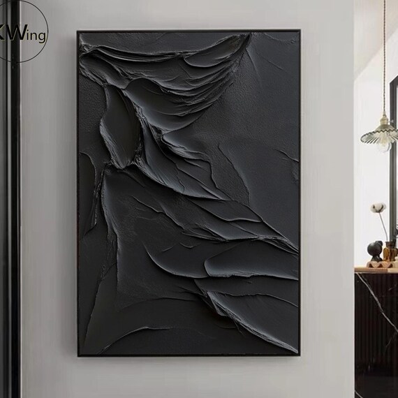 Original Black 3d Abstract Painting Black 3d Textured Painting Black Wall Art Black Minimalist Art Modern Art Black Wall Painting