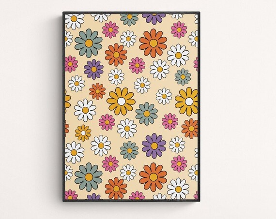 70s Groovy Flowers Retro Wall Art Print