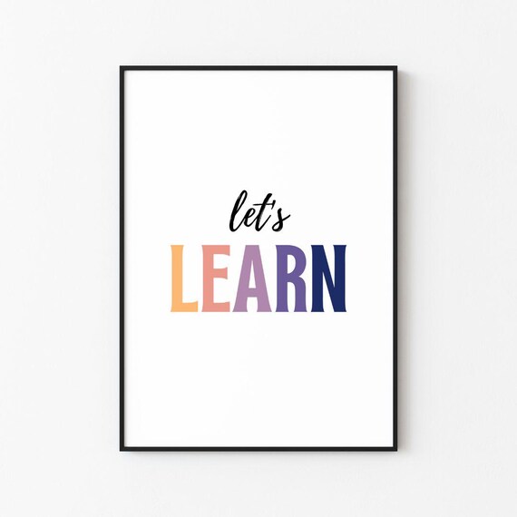 Lets Learn Pastel Rainbow Letters Nursery Kids Room Decor Poster