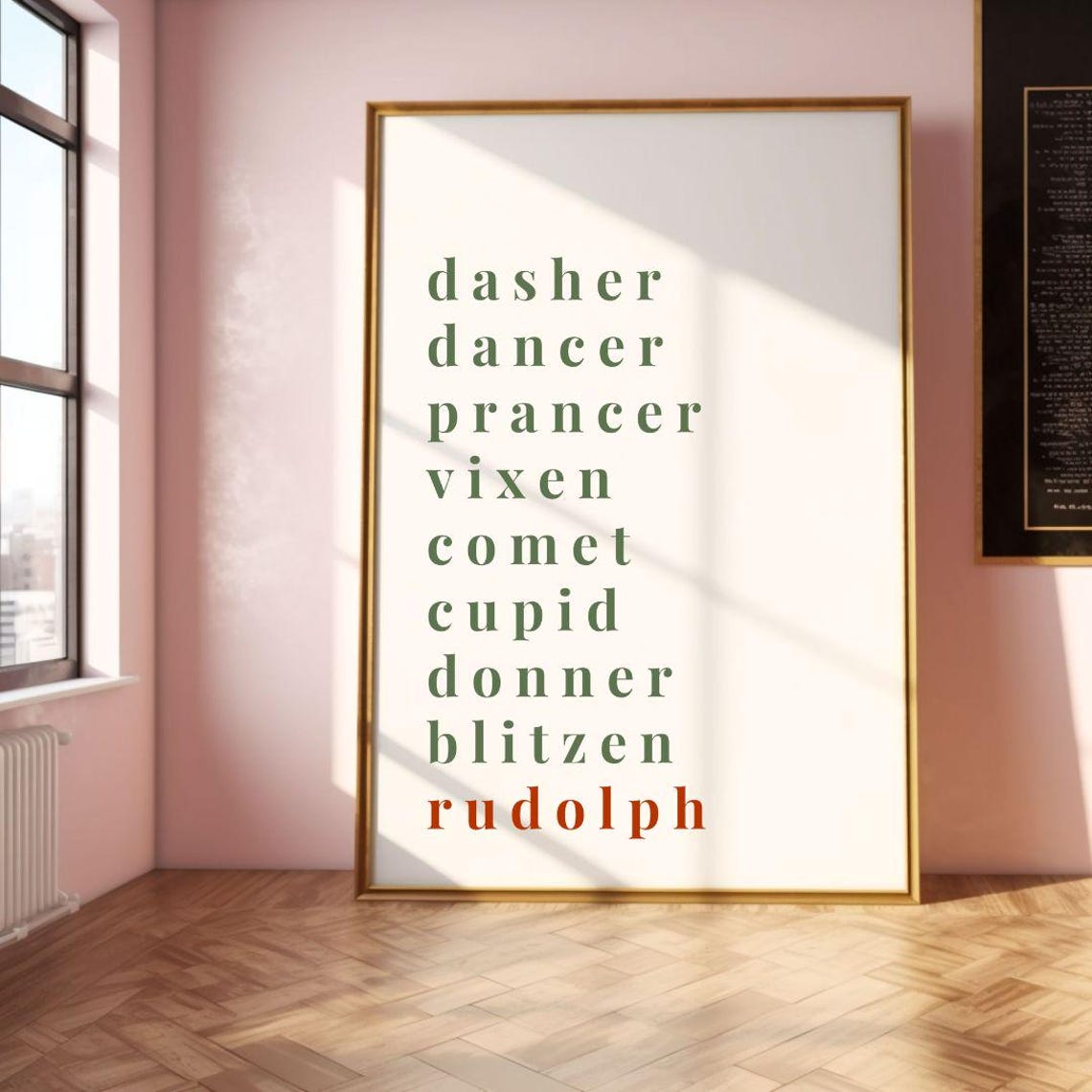 Santa Reindeer Names Dasher To Rudolph Christmas Typography Poster - Image 2
