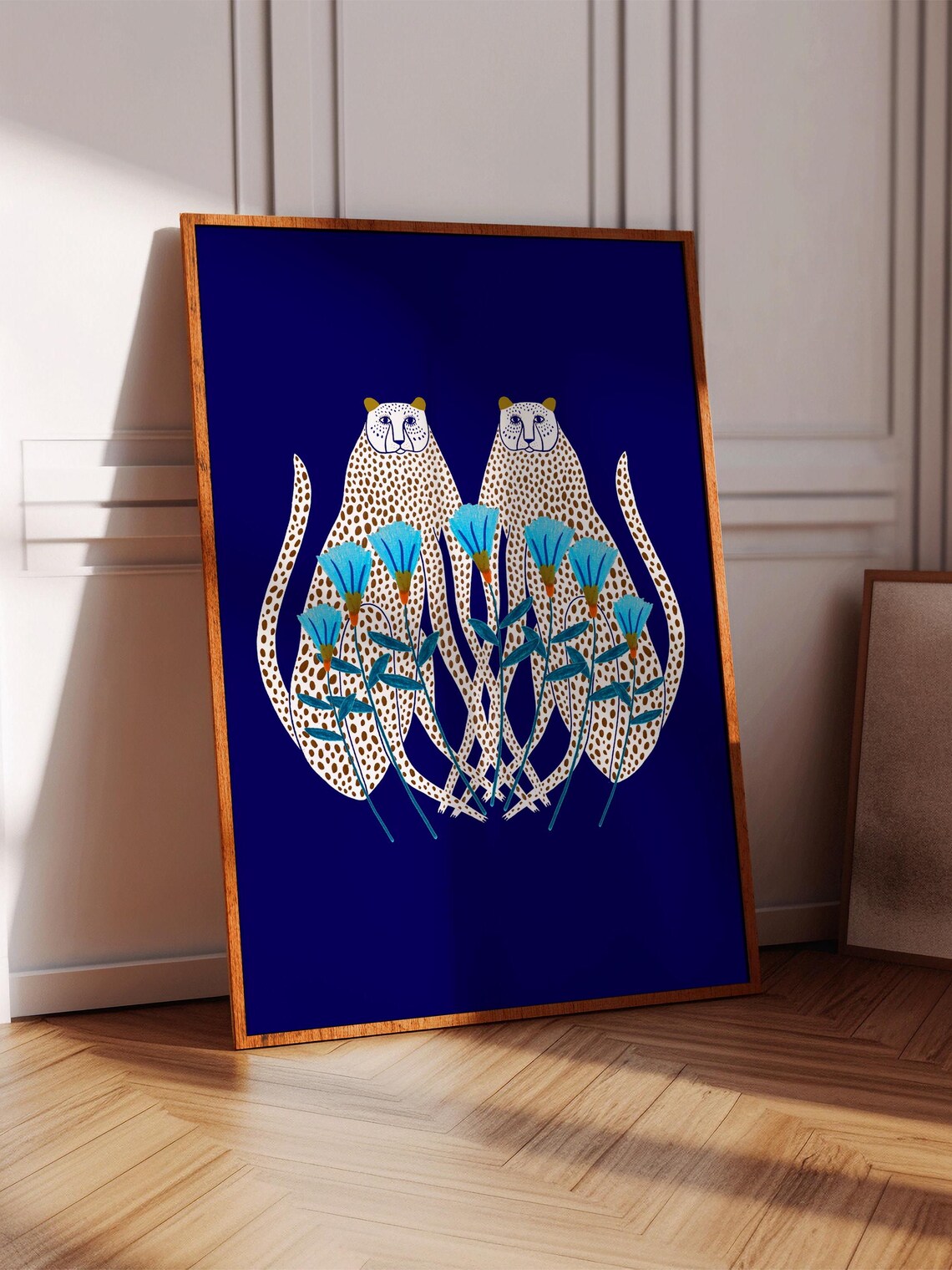 Snow Cheetahs Floral Animal Art Print