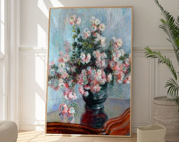 Monet Chrysanthemums Floral Poster Impressionism Flower Vase Botanical Modern Art Print Colourful Natural Decor Kitchen Print Gift