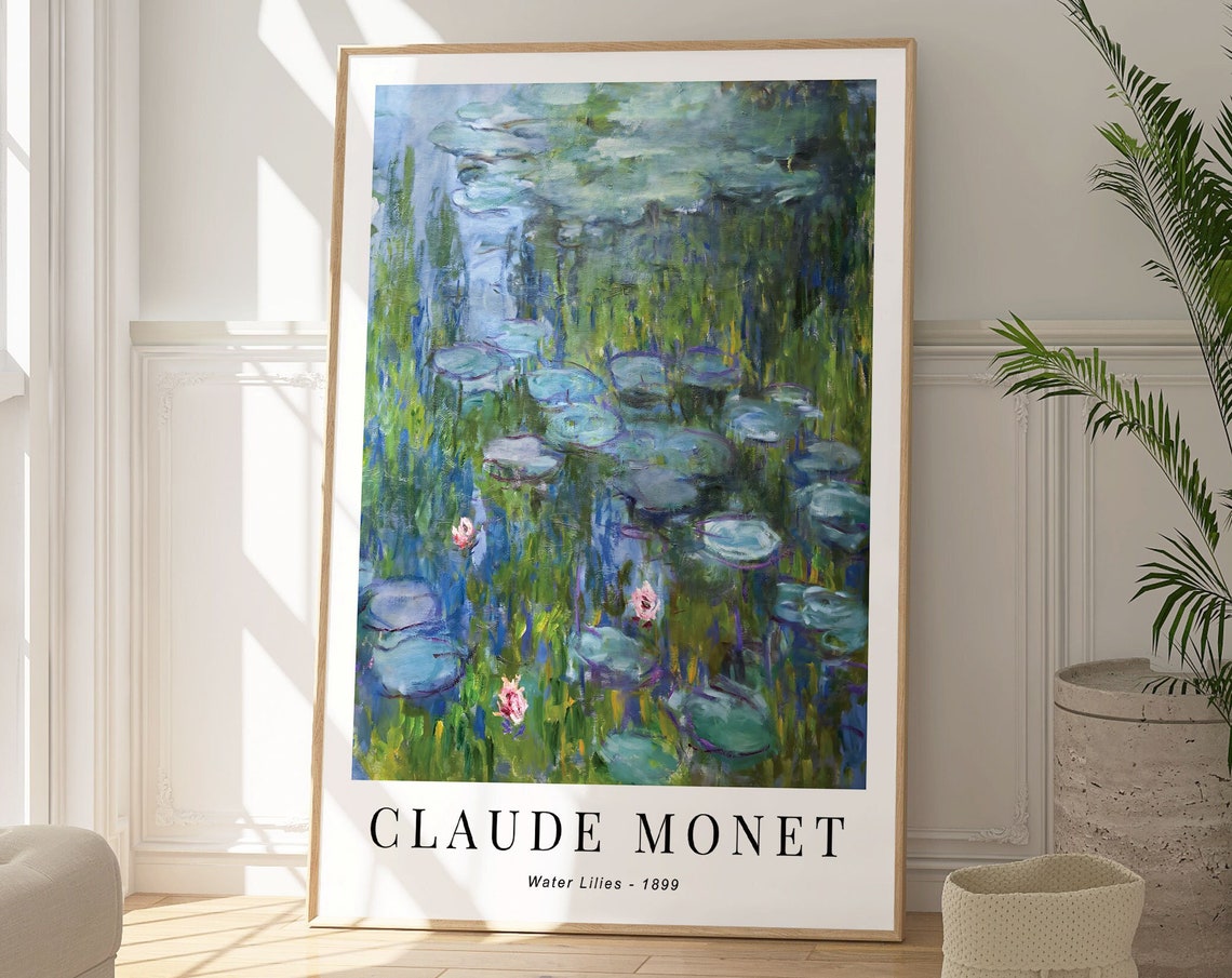 Monet Water Lilies 1899 Green Pond Pink Blossom Impressionist Print