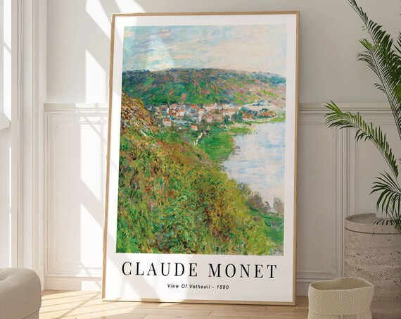 Claude Monet View Of Vetheuil 1880 Seine River Village Green Hills Poster
