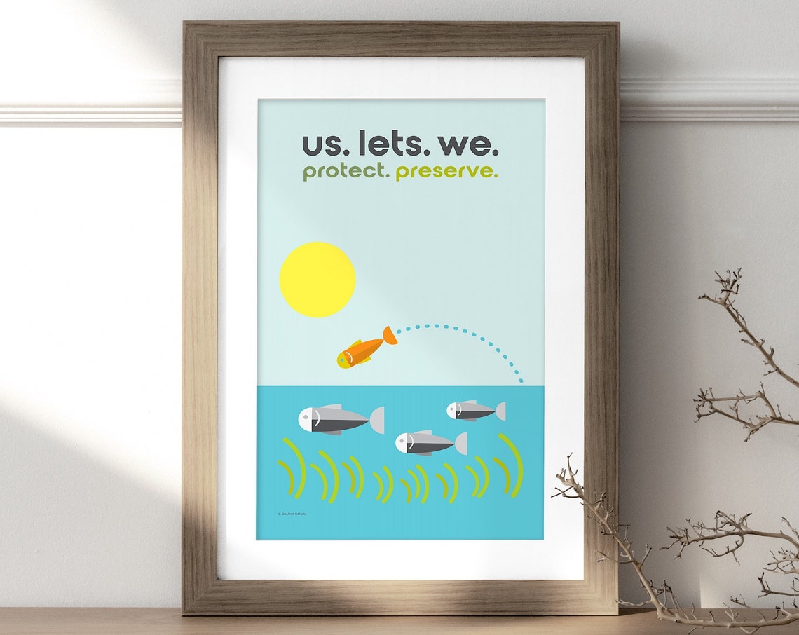 Protect Preserve Leaping Fish Conservation Wildlife Scene Poster - Image 5
