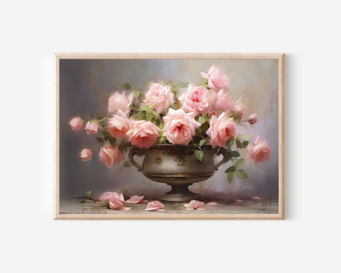 Floral Still Life Pink Roses Botanical Poster - Image 4