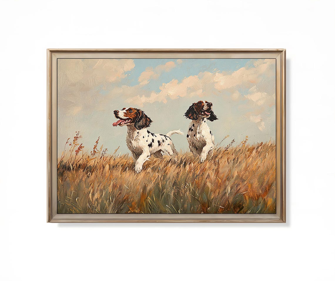 Two Setter Dogs Running in Golden Field Vintage Hunting Art Poster - Image 4