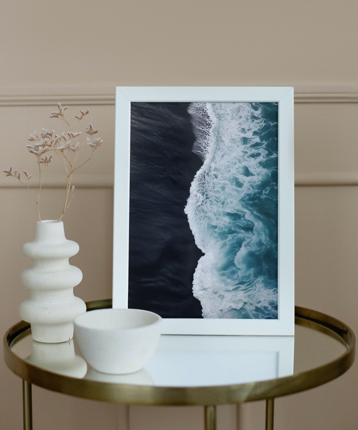 Black Sand Beach Aerial View Coastal Ocean Print - Image 2