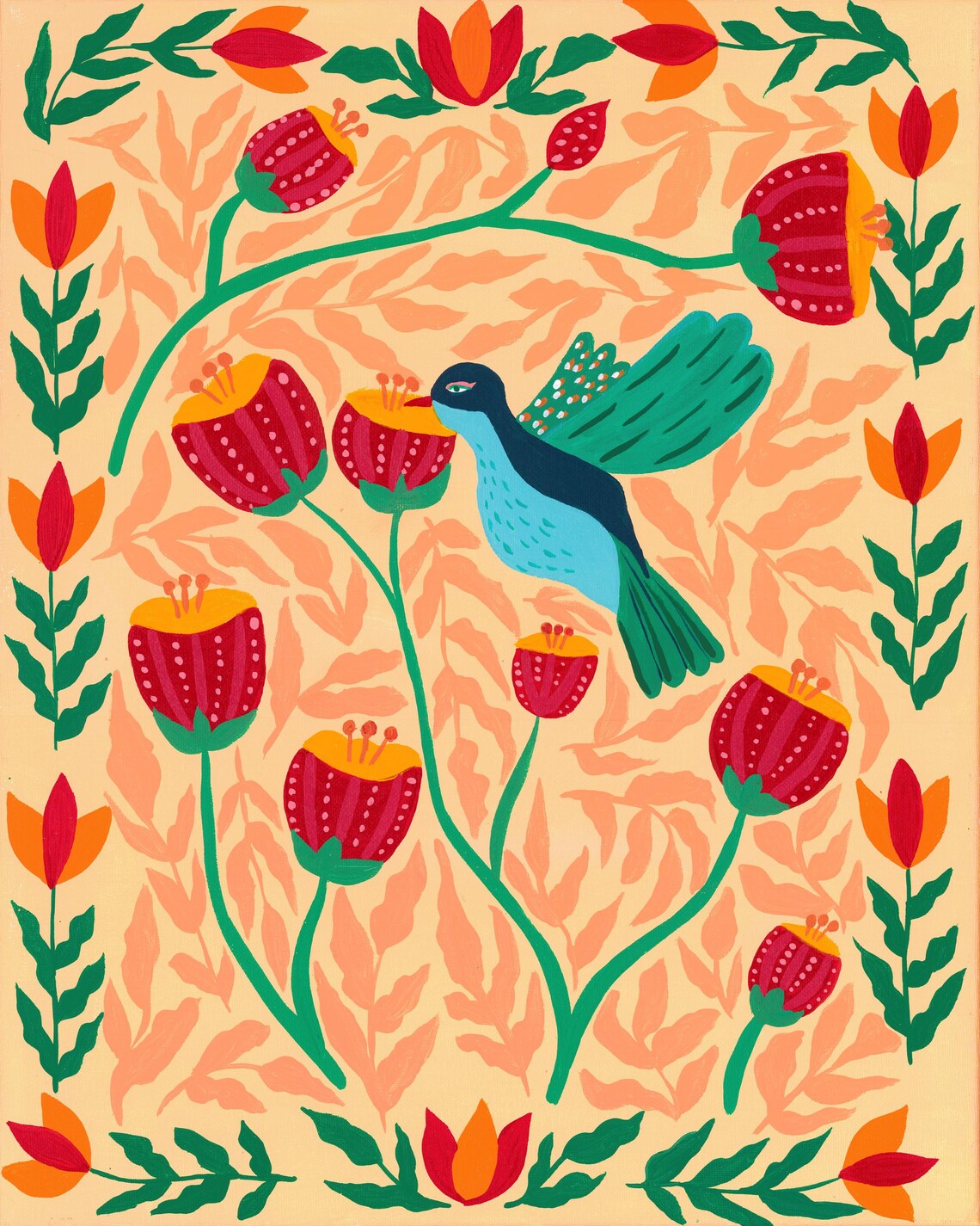 Hummingbird Folk Art Bird Illustration, Indian Art Print - Image 2