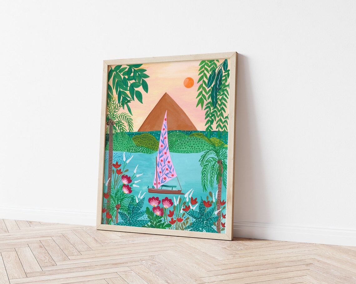 Egypt Travel Poster, Nile and Pyramid Art Print - Image 3