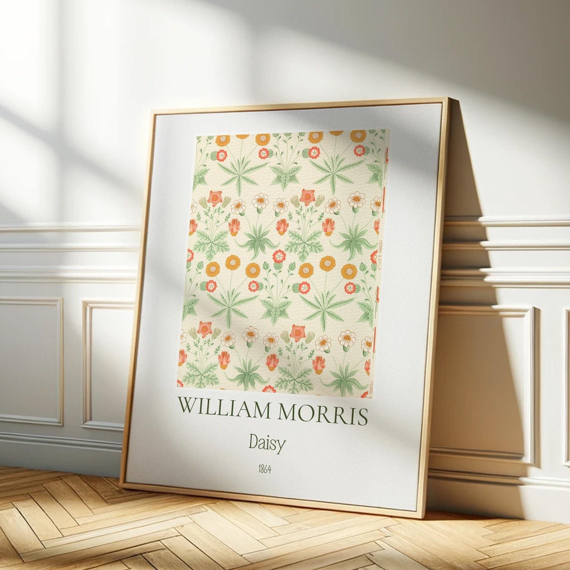 William Morris Daisy Coral Orange Floral Pattern Exhibition Wall Art