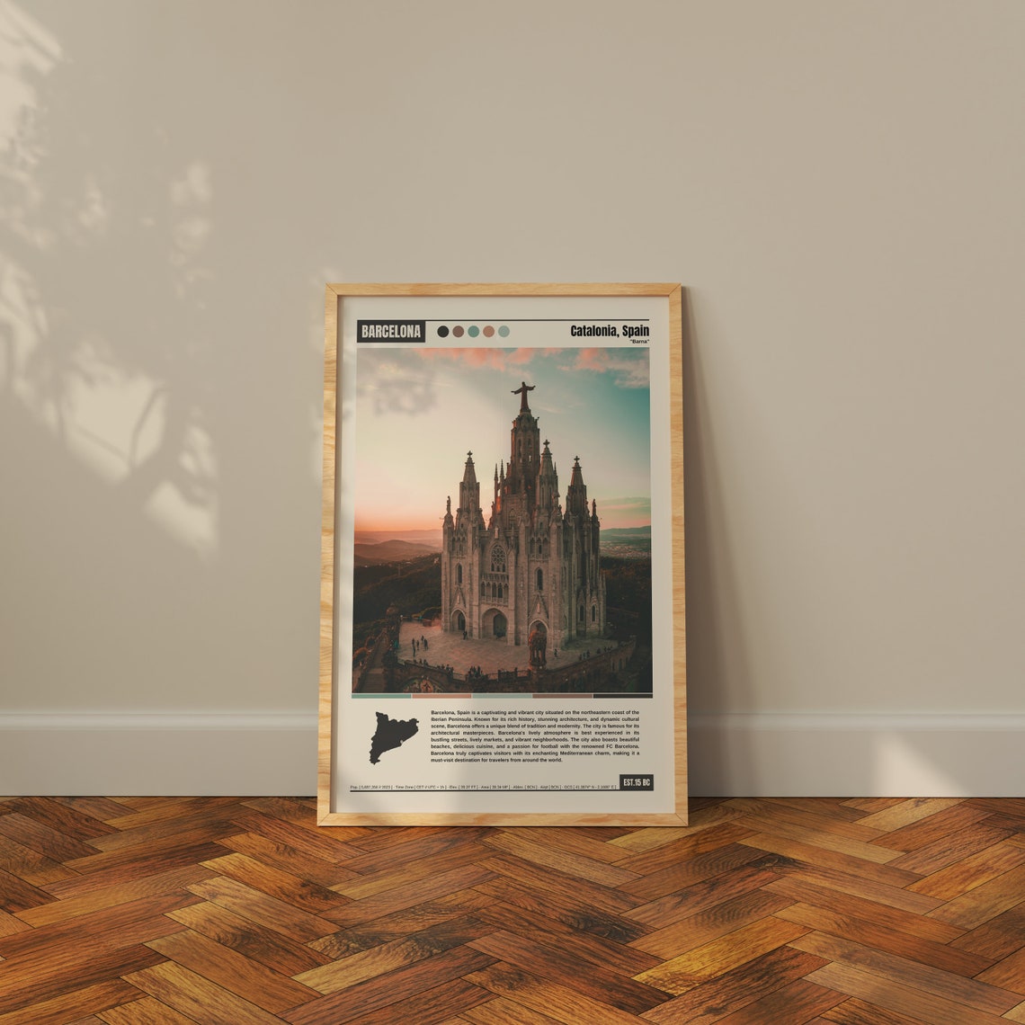 Barcelona Spain Tibidabo Sagrat Cor Church Sunset View Poster - Image 3