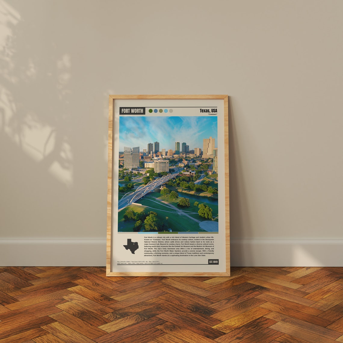 Fort Worth Texas Cowtown Downtown Skyline Bridge View Poster - Image 3