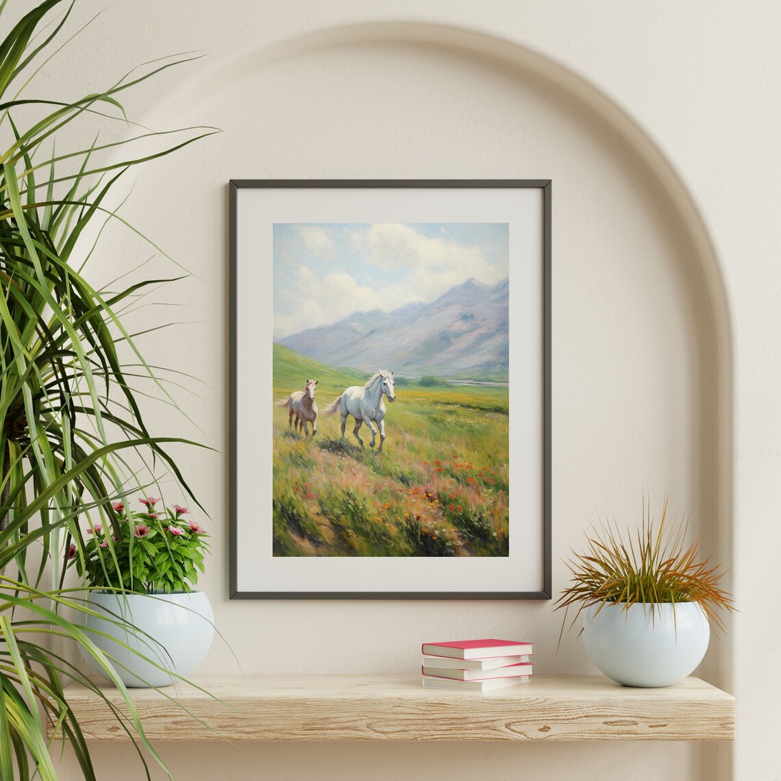 Mountain Horses Retro Countryside Art Print - Image 2