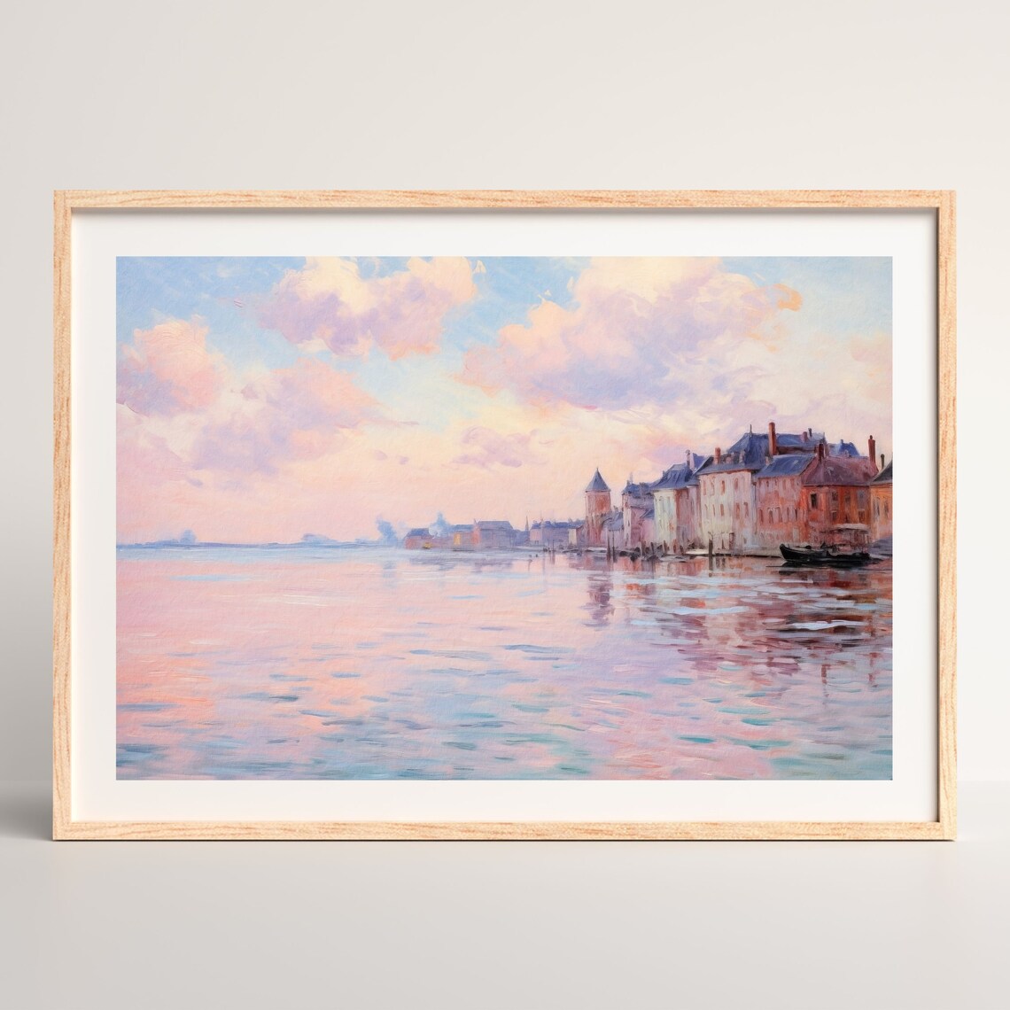 Coastal Town Vintage Oil Painting Art Print - Image 2