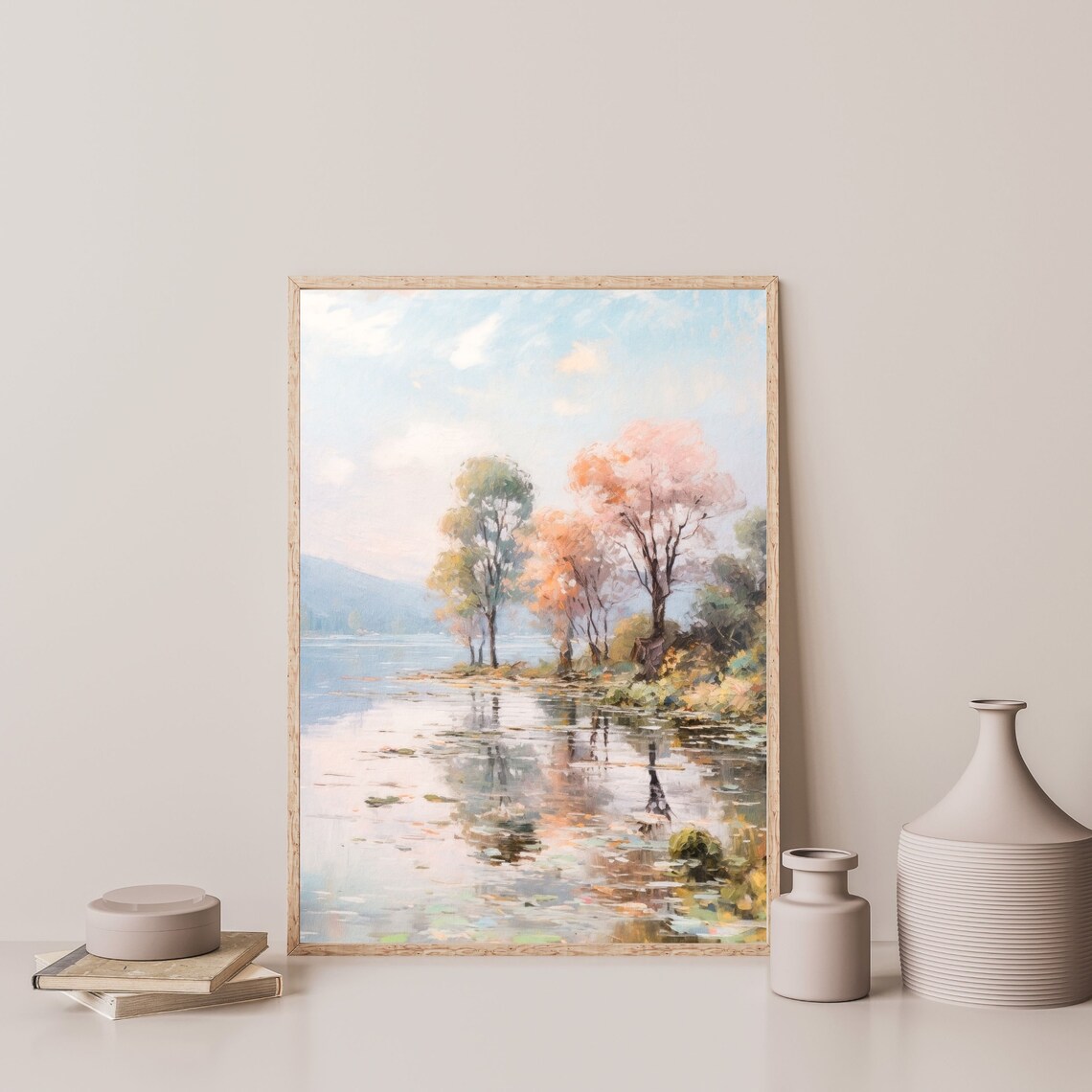 Retro Lake Countryside Trees Art Print, Vintage Aesthetic - Image 3