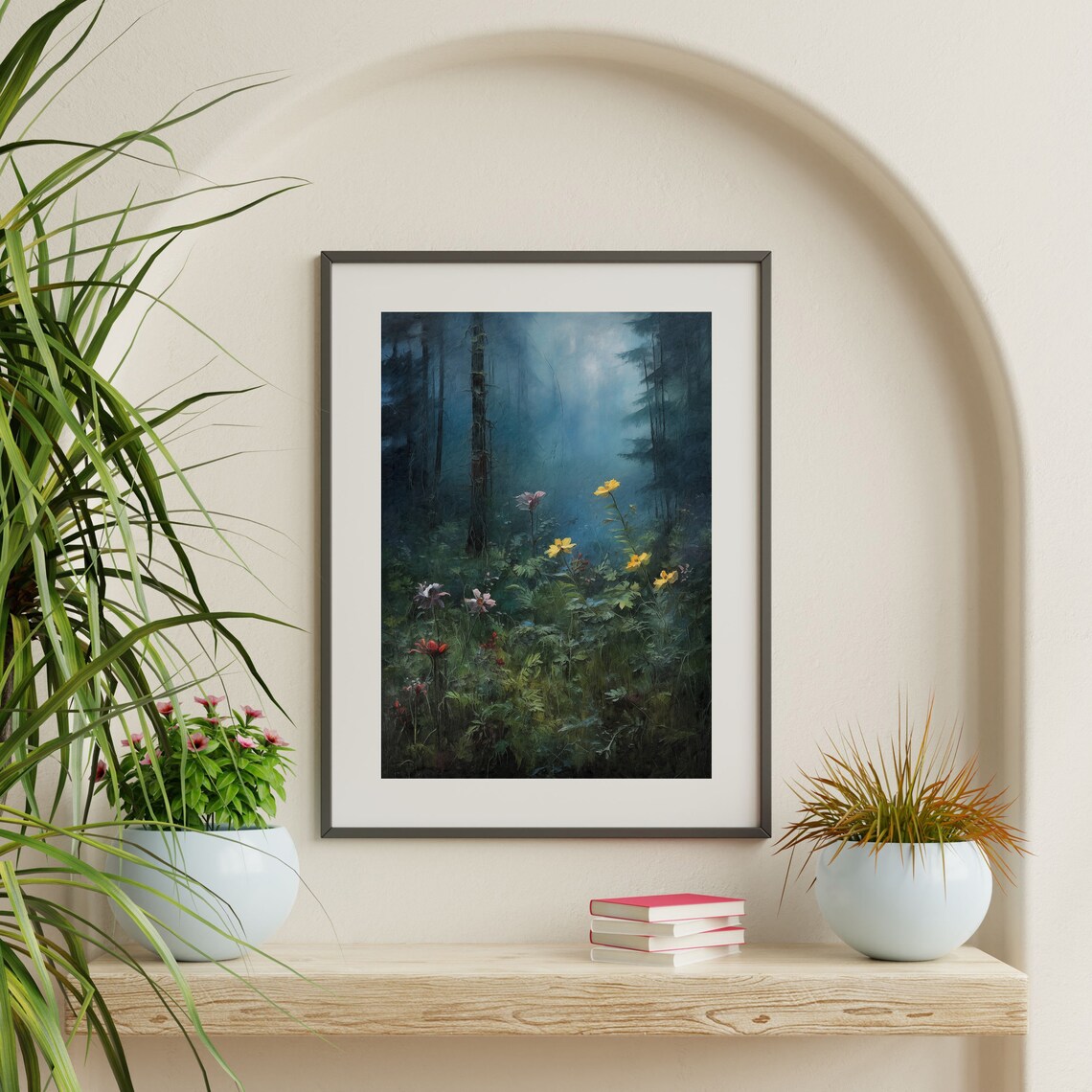 Moody Forest Wildflowers, Vintage Landscape Art Print - Image 2