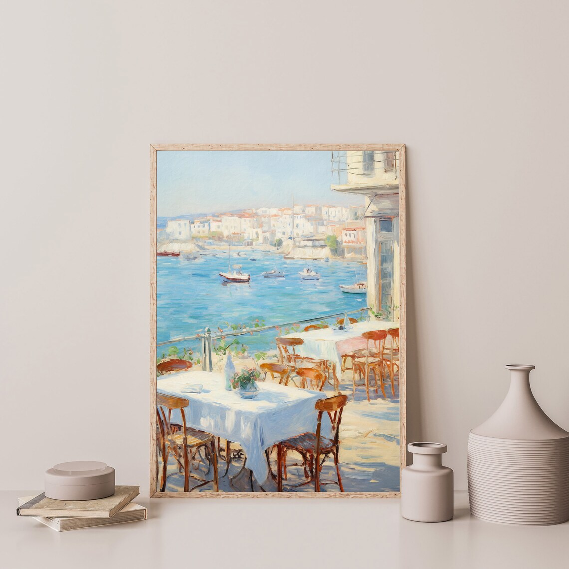 Coastal Cafe Retro Italy Art Print, European Decor - Image 3