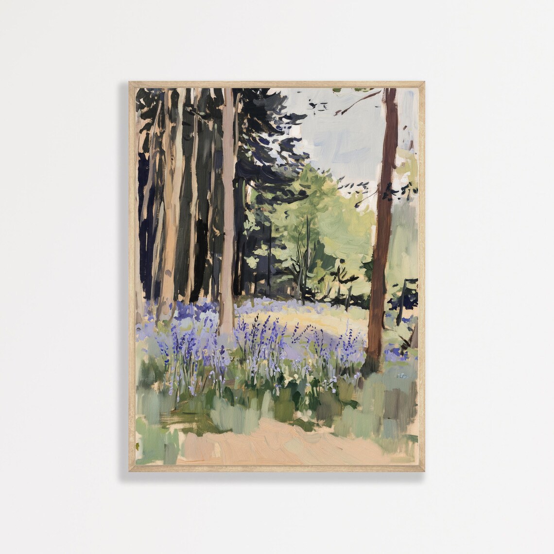 Woodland Forest Lavender Wildflowers Tall Trees Serene Travel Poster