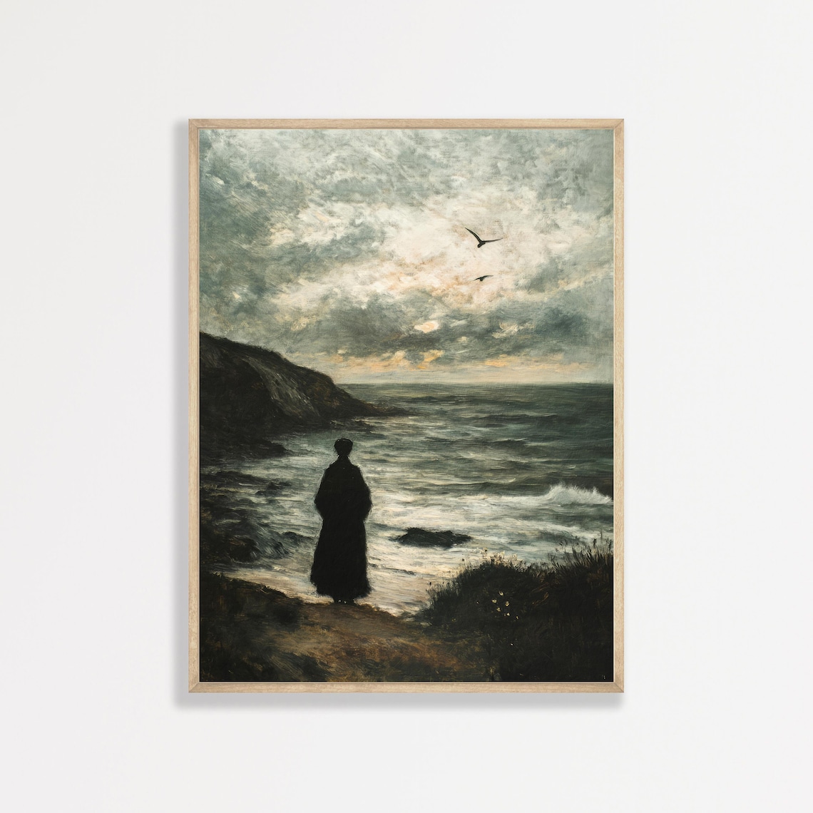 Moody Coastal Cloaked Figure Stormy Sea Antique Gothic Ocean Poster