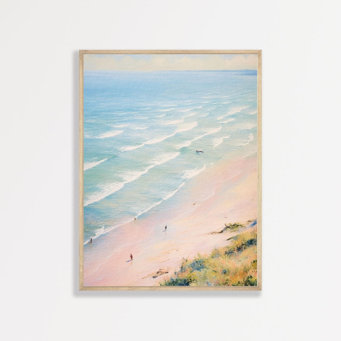 Pastel Beach Seascape, Vintage Coastal Art Print