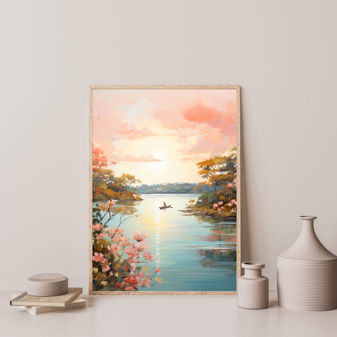 Spring Lake Painting Retro Boho Landscape Wall Art Aesthetic Girly Bedroom Apartment Decor P 476 - Image 3