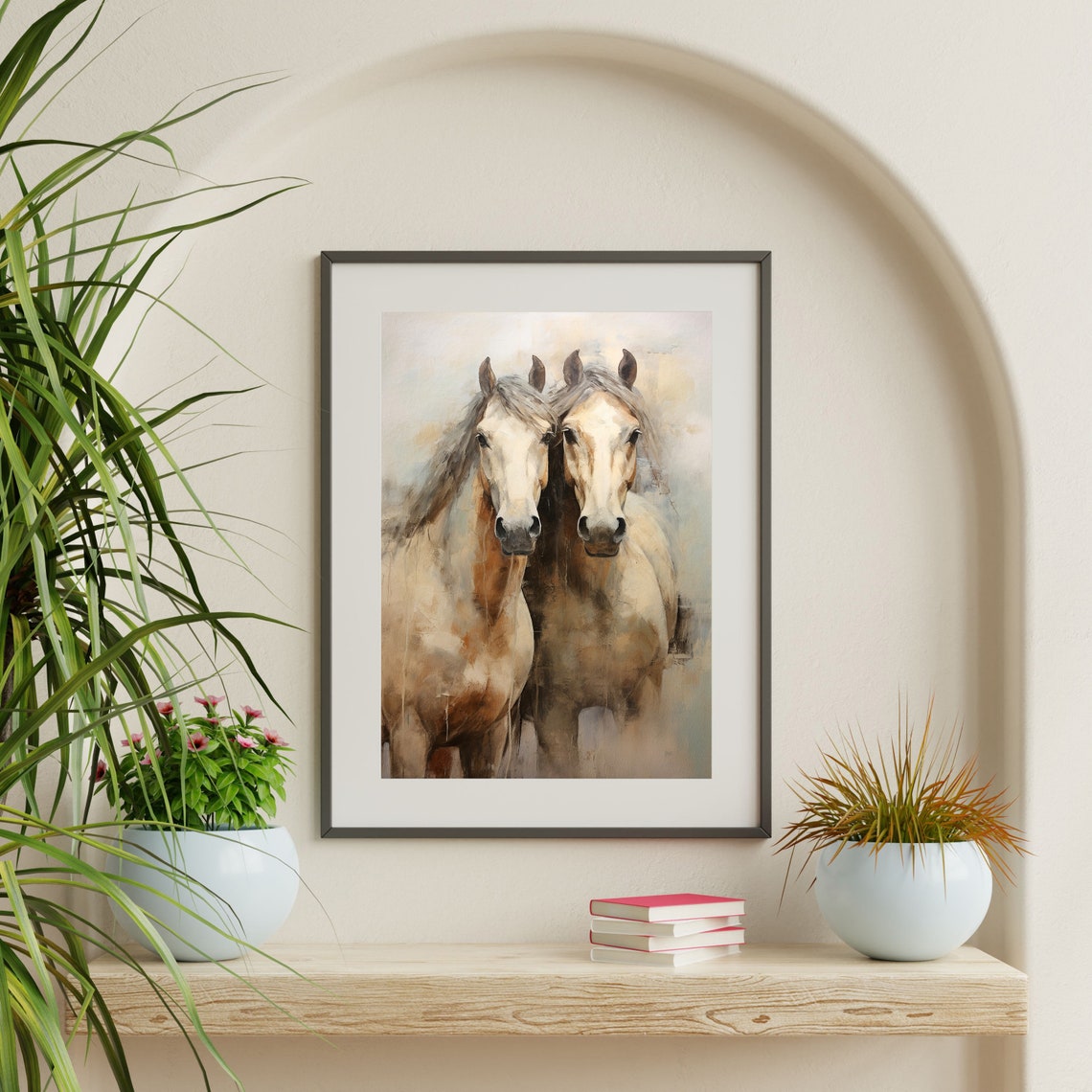 Two Cream Horses Portrait in Soft Neutral Tones Equestrian Wall Art - Image 2