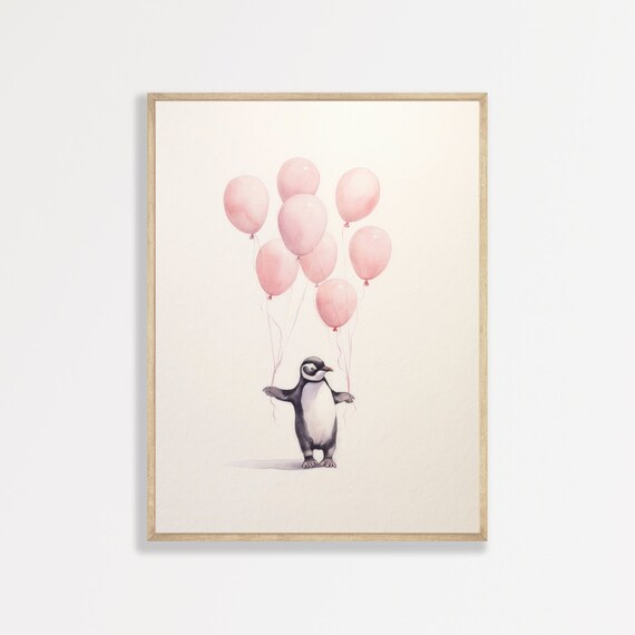 Minimal Penguin Art Print, Retro Nursery Decor