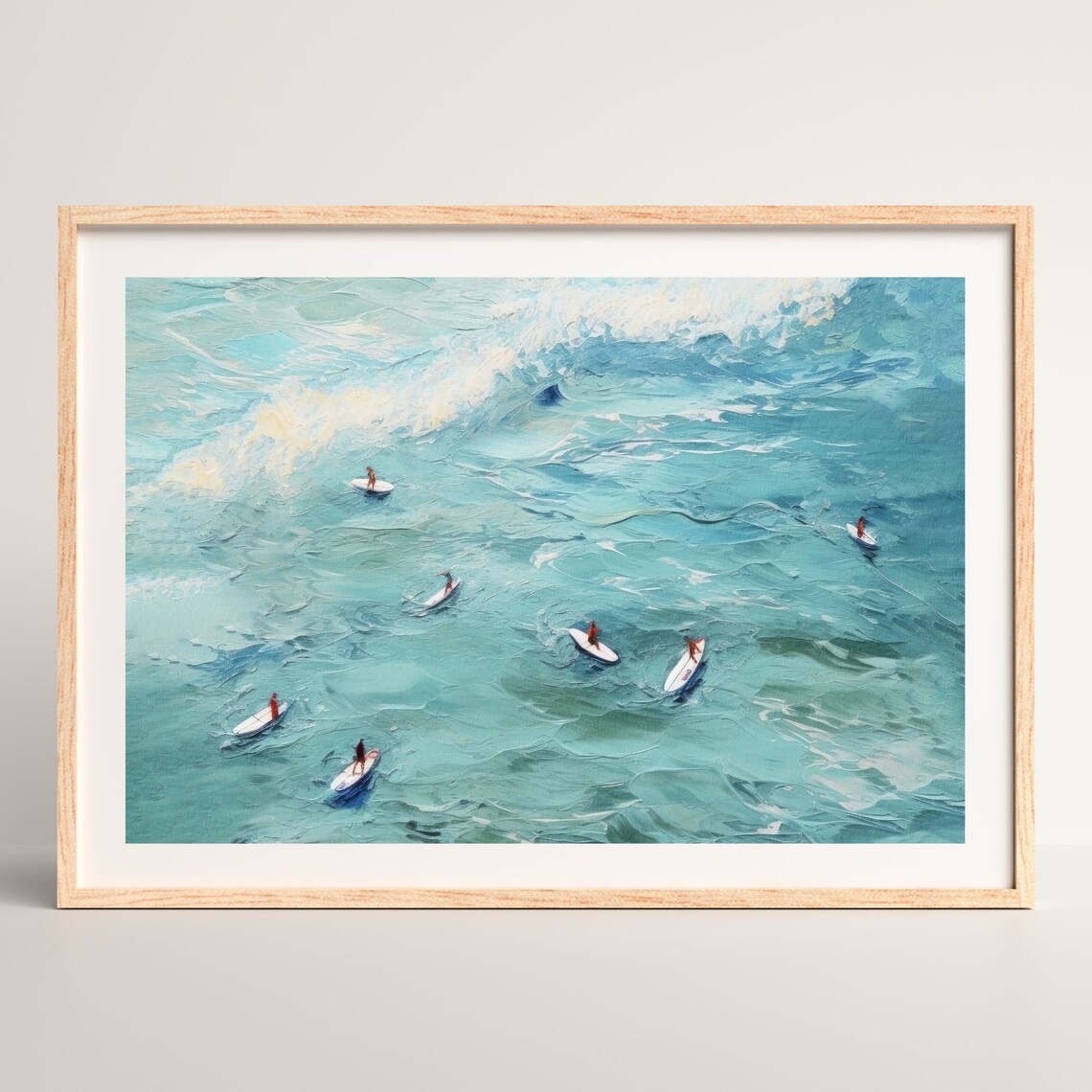 Retro Surfers, Muted Blue Pastel Coastal Art Print - Image 2