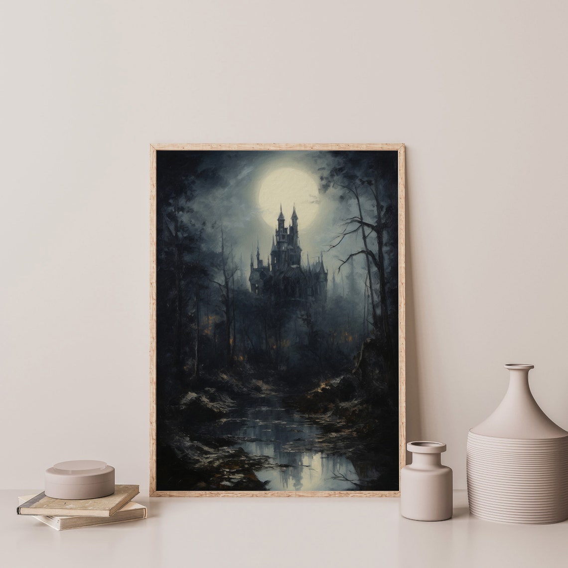 Gothic Castle Under Full Moon Dark Night Forest Landscape Poster - Image 3