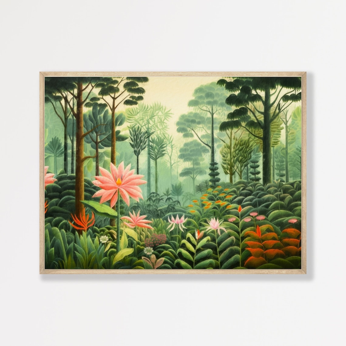 Green Jungle Retro Landscape Art Print, Bedroom Decor