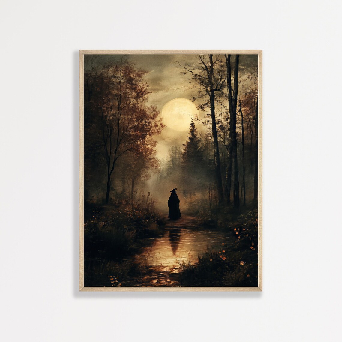 Moon and a Witch, Dark Academia Forest Art Print