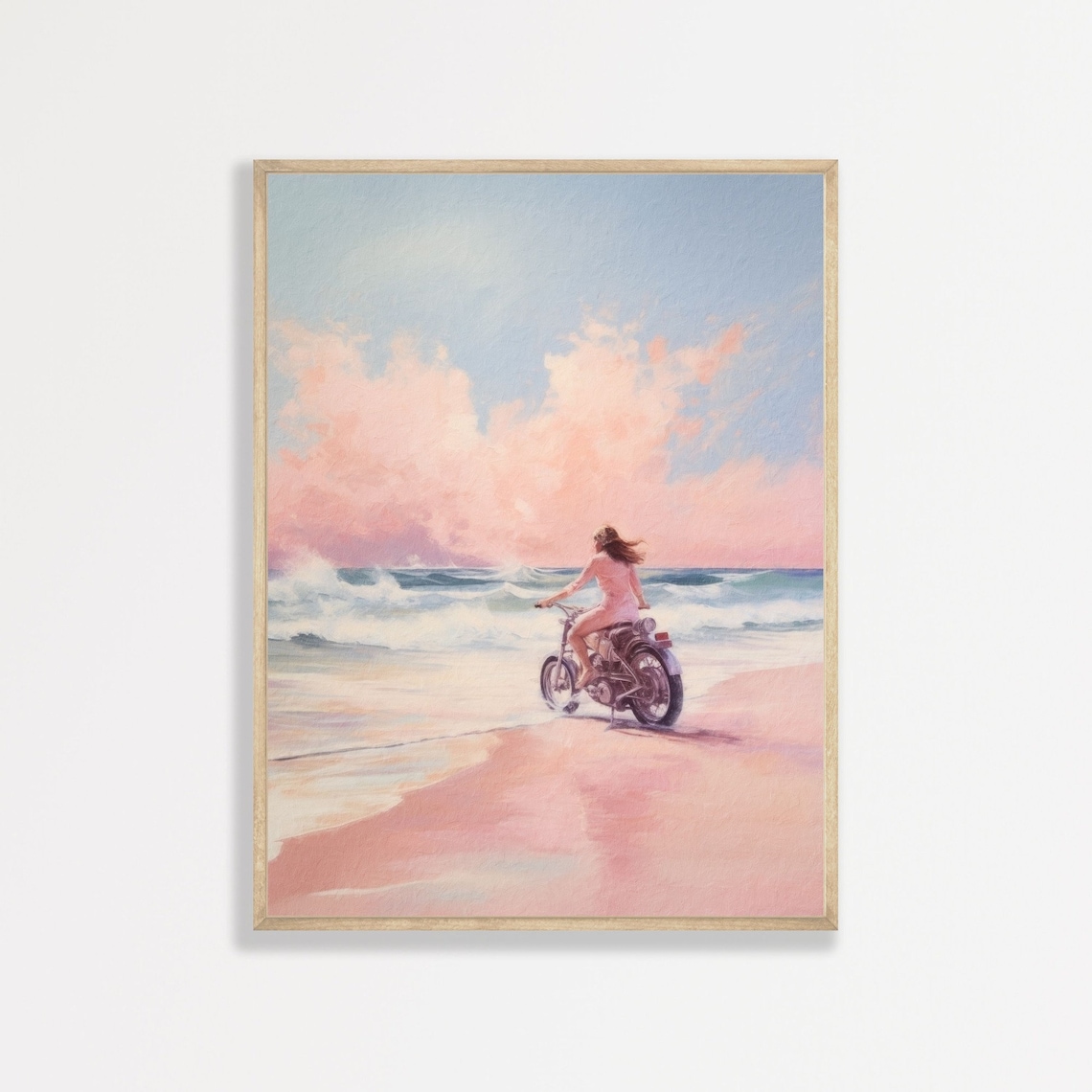 Girly Coastal Retro Beach Seascape, Art Print